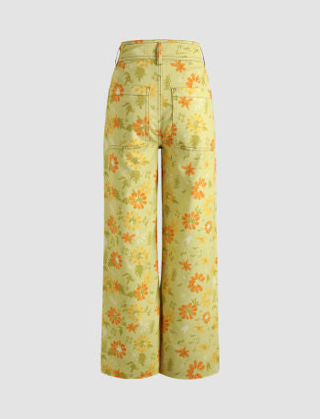 UNICORN Women's trousers yellow floral print xs s m l