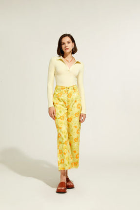 UNICORN Women's trousers yellow floral print xs s m l