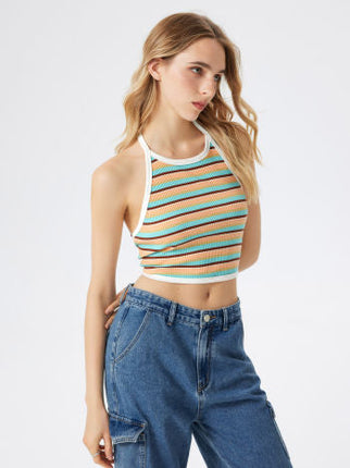 UNICORN Women's shirt top striped light green orange white xs s m l xl
