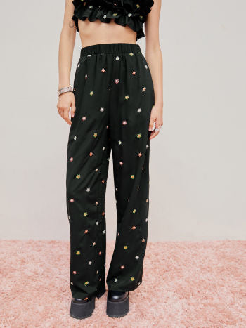 UNICORN Women's pants black floral print s m l