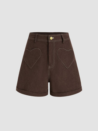 UNICORN Women's shorts dark brown heart print s m l
