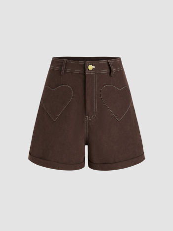 UNICORN Women's shorts dark brown heart print s m l