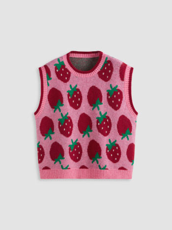 UNICORN Women's sweater pink strawberry print s m l xl