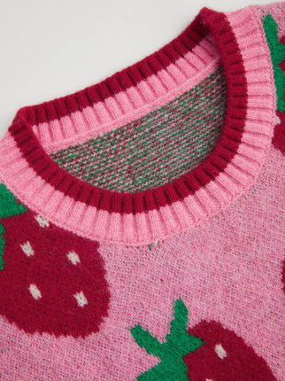 UNICORN Women's sweater pink strawberry print s m l xl