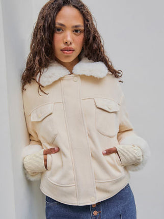 UNICORN Women's jacket with fur lining, beige, s, m, l