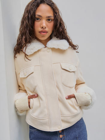 UNICORN Women's jacket with fur lining, beige, s, m, l