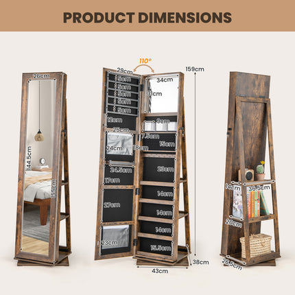 UNICORN Rotating Jewelry Cabinet Full-Length Mirror Interior Makeup Mirror