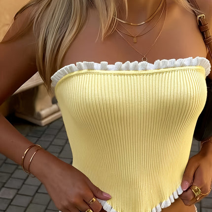UNICORN Women's Strapless Sleeveless Blouse Top - Ruffle Trim Shirt xs s m l xl