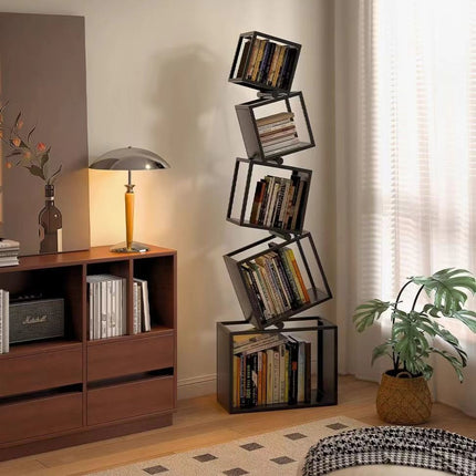 UNICORN Modern Geometric Iron Corner Bookshelf with Aesthetic Design Black