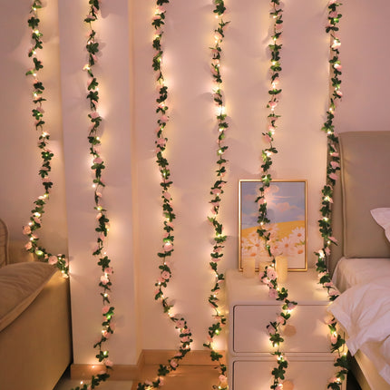 UNICORN Lighted Artificial Pink Rose Vine Decoration