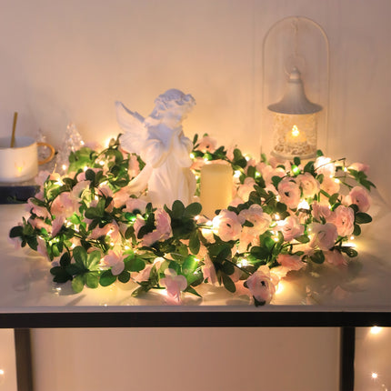 UNICORN Lighted Artificial Pink Rose Vine Decoration