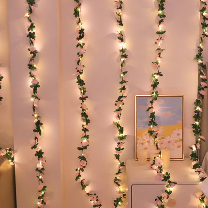 UNICORN Lighted Artificial Pink Rose Vine Decoration