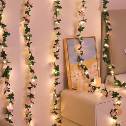 UNICORN Lighted Artificial Pink Rose Vine Decoration