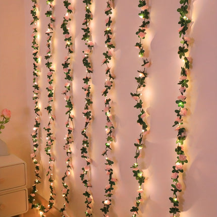 UNICORN Lighted Artificial Pink Rose Vine Decoration