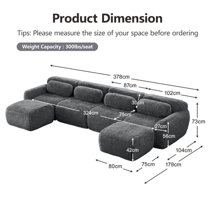 UNICORN U-Shape Modular Sofa, Suitable for Living Room Gray