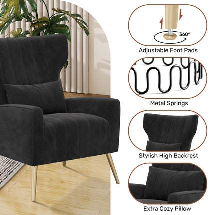 UNICORN Luxury Velvet Leisure Chair with Golden Metal Legs Beige Light Gray Black