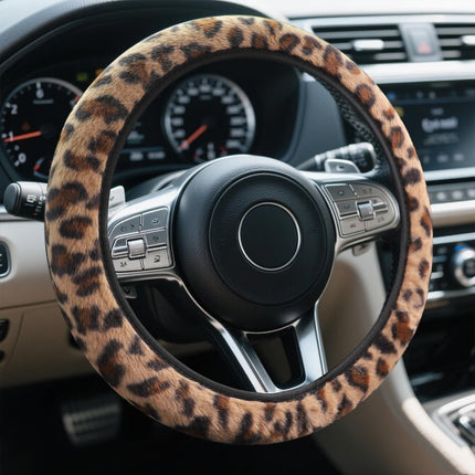 UNICORN Leopard Print Plush Car Steering Wheel Cover Brown