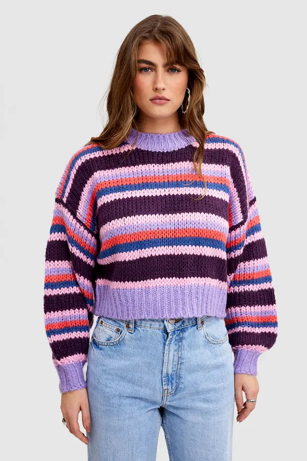 UNICORN Women's sweater striped purple xs s m l xl