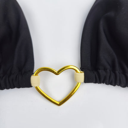 UNICORN Sexy Heart-Print Color-Block Lace-Up Nylon Fabric Bikini for Women s m l