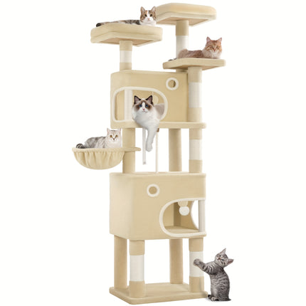 UNICORN Cat Tree, 180cm Cat Tree with 8 Scratching Posts, Beige/light Gray/dark Gray