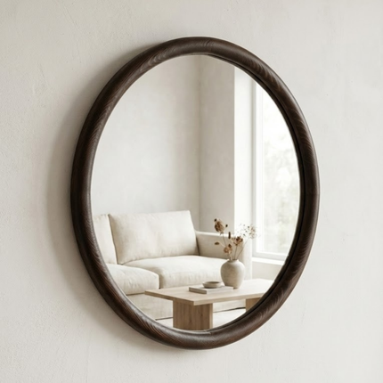 ELIN – Houten Japandi wandspiegel rond 70 cm