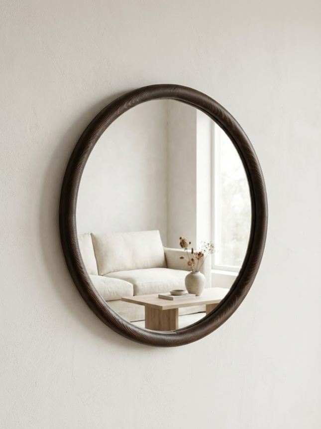ELIN – Houten Japandi wandspiegel rond 70 cm