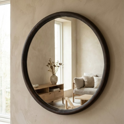 ELIN – Houten Japandi wandspiegel rond 70 cm