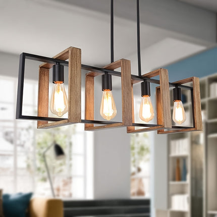 UNICORN 89.92cm Kitchen Island Light, 4-Light Farmhouse Dining Chandelier wood grain