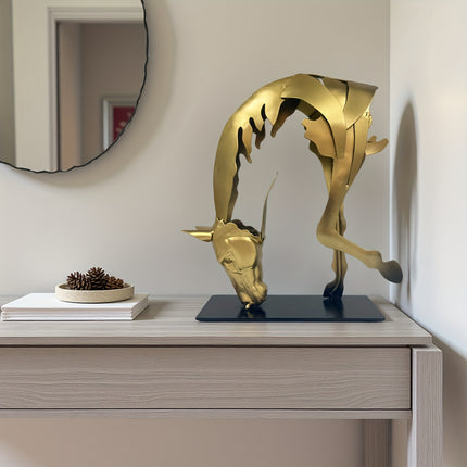 UNICORN Handcrafted Metal Horse Statue, Unique Decorative Piece for Desk Gold Silver