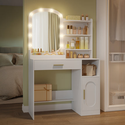 UNICORN Dressing Table with Oval Mirror,LED Lights, Adjustable Brightness