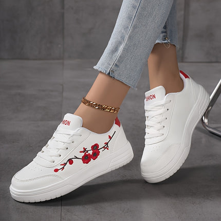 UNICORN Plum Blossom White Low-Top Casual Skate Shoes for Women