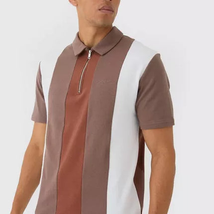 UNICORN Men's interlock slim fit color block polo with short zip S L