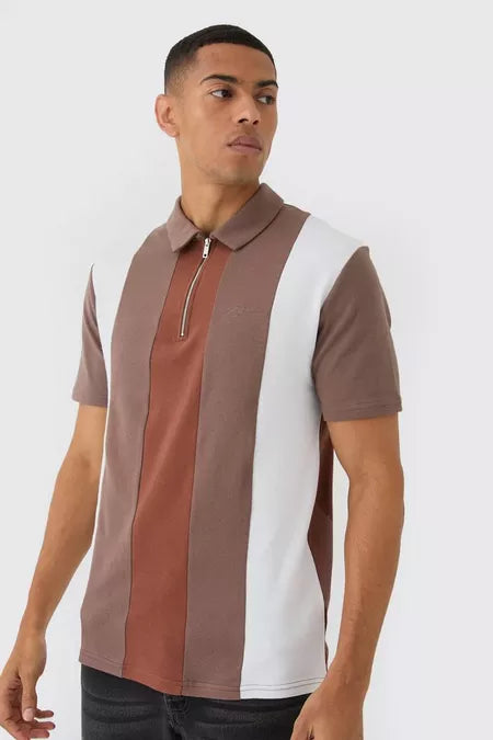 UNICORN Men's interlock slim fit color block polo with short zip S L
