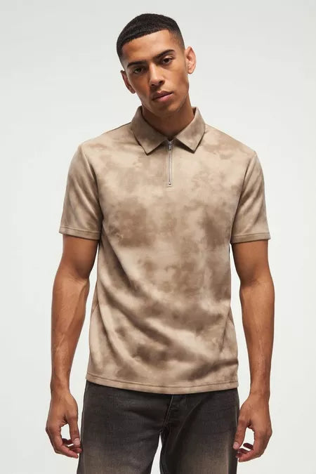 UNICORN Men's super thick slim fit suede polo with short zip and texture XS S M