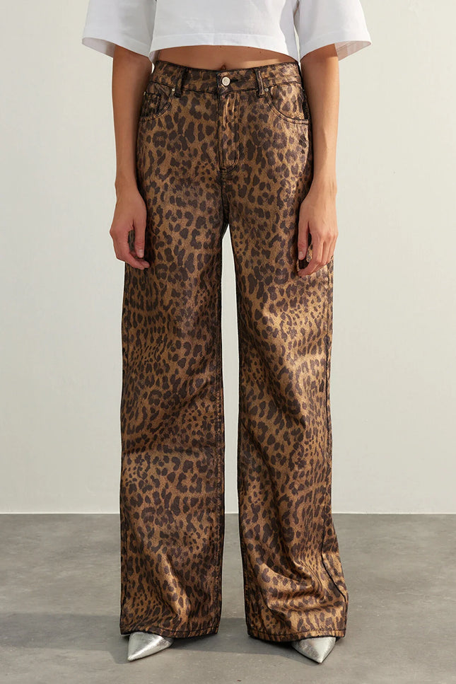 UNICORN Women's jeans leopard print brown xs s m l xl