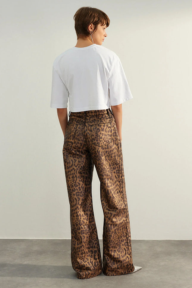 UNICORN Women's jeans leopard print brown xs s m l xl