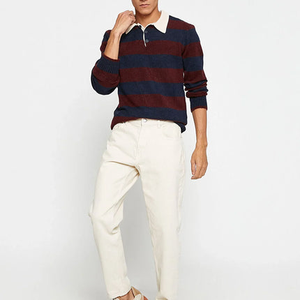 UNICORN Men's sweater open collar striped burgundy green gray s m l xl