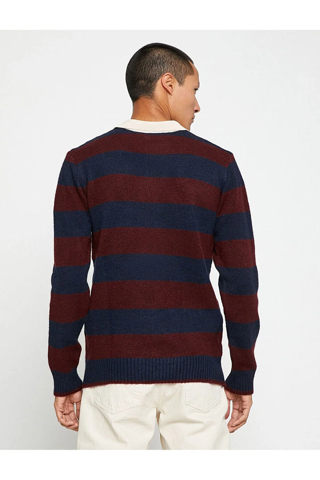 UNICORN Men's sweater open collar striped burgundy green gray s m l xl