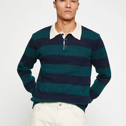 UNICORN Men's sweater open collar striped burgundy green gray s m l xl