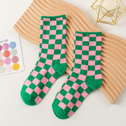 UNICORN Women'S Mid-Calf Socks Color-Blocked Checkered Design one size