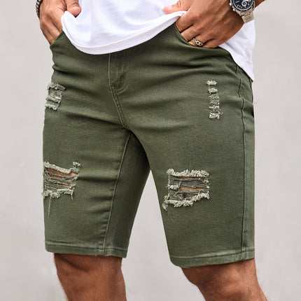 UNICORN Men'S Summer Olive Green Ripped Denim Shorts Stretchy Fabric s m l xl xxl