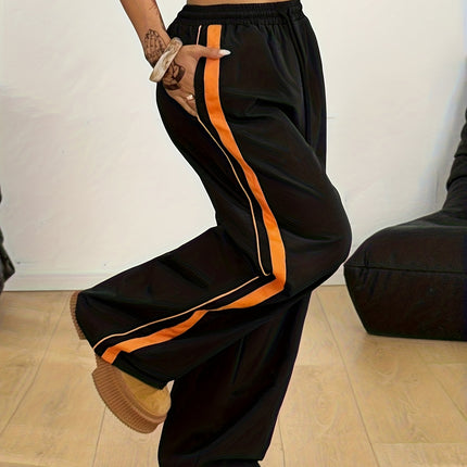 UNICORN Women's Wide-Leg Pants, Hip-Hop Side Stripe Webbing Joggers xs s m l xl