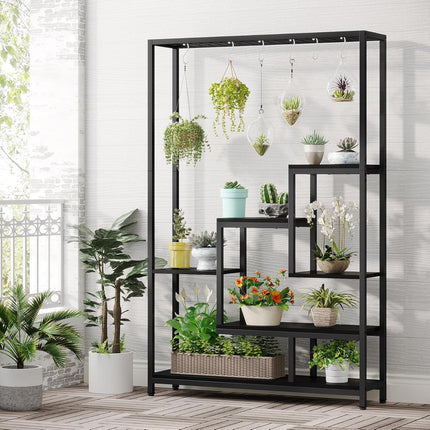 UNICORN Flower Stands, 5-Tier Plant Rack with 10 S-Hooks, 180Cm High Black