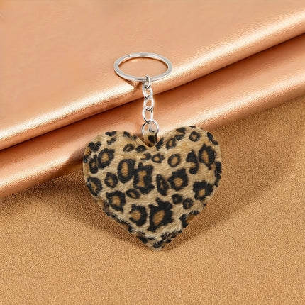 UNICORN Leopard Print Heart Keychain Leather Car Accessory & Bag Charm