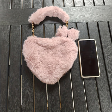 UNICORN Hairy Love Wallet & Crossbody Bag Heart Fake Fur Purse with Chain Strap