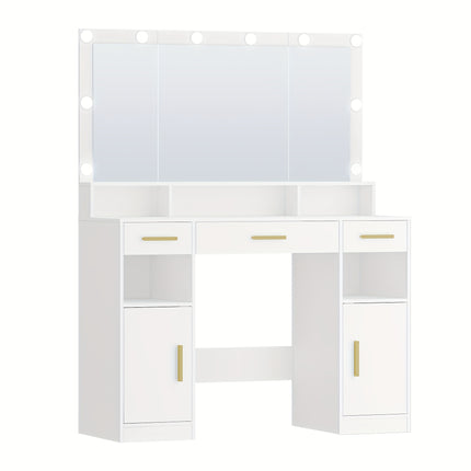 UNICORN Dressing Table Mirror, 3 Drawers, 2 Storage Cabinets, 5 Open Compartments White