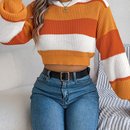 UNICORN Versatile Contrast Stripe Lantern Sleeve Crop Sweater Orange Pink Blue s m l xl