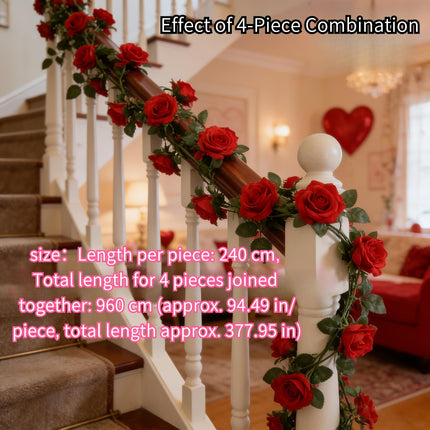 UNICORN 180pcs Red Rose Vine Decoration Set 4 Rolls, Rose Vines for Valentine'S Day