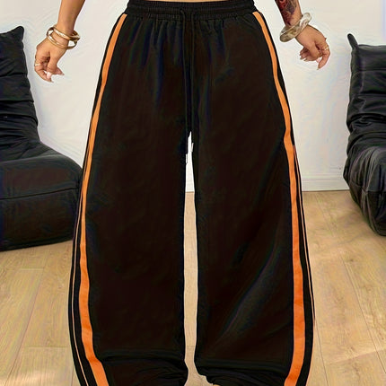 UNICORN Women's Wide-Leg Pants, Hip-Hop Side Stripe Webbing Joggers xs s m l xl