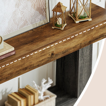 UNICORN 63-Inch Extra Long Farmhouse Console Table - 2-Tier Rustic Brown Wood